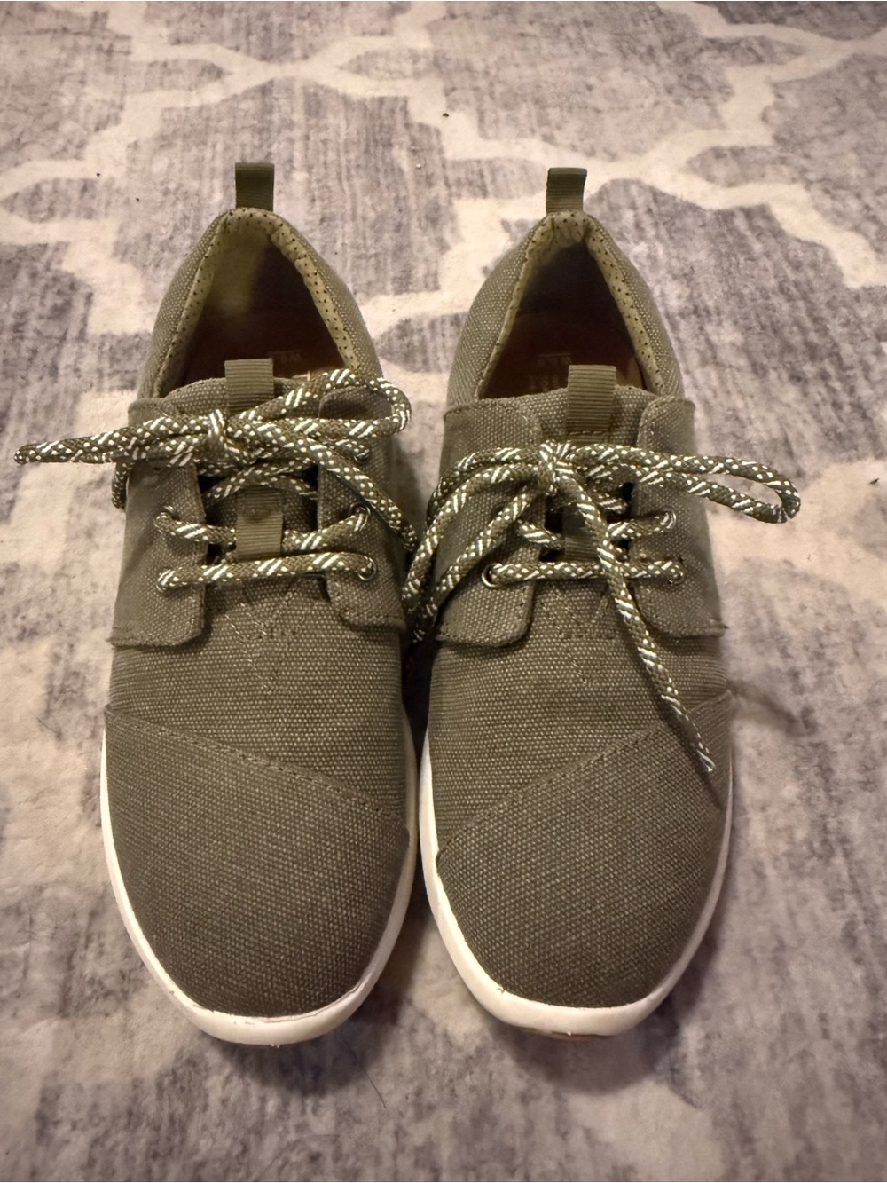 Toms Olive Canvas Lace-Up Sneakers with White Sole